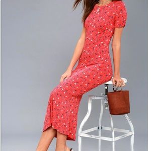 Free People Caroline dress-coral red floral EUC